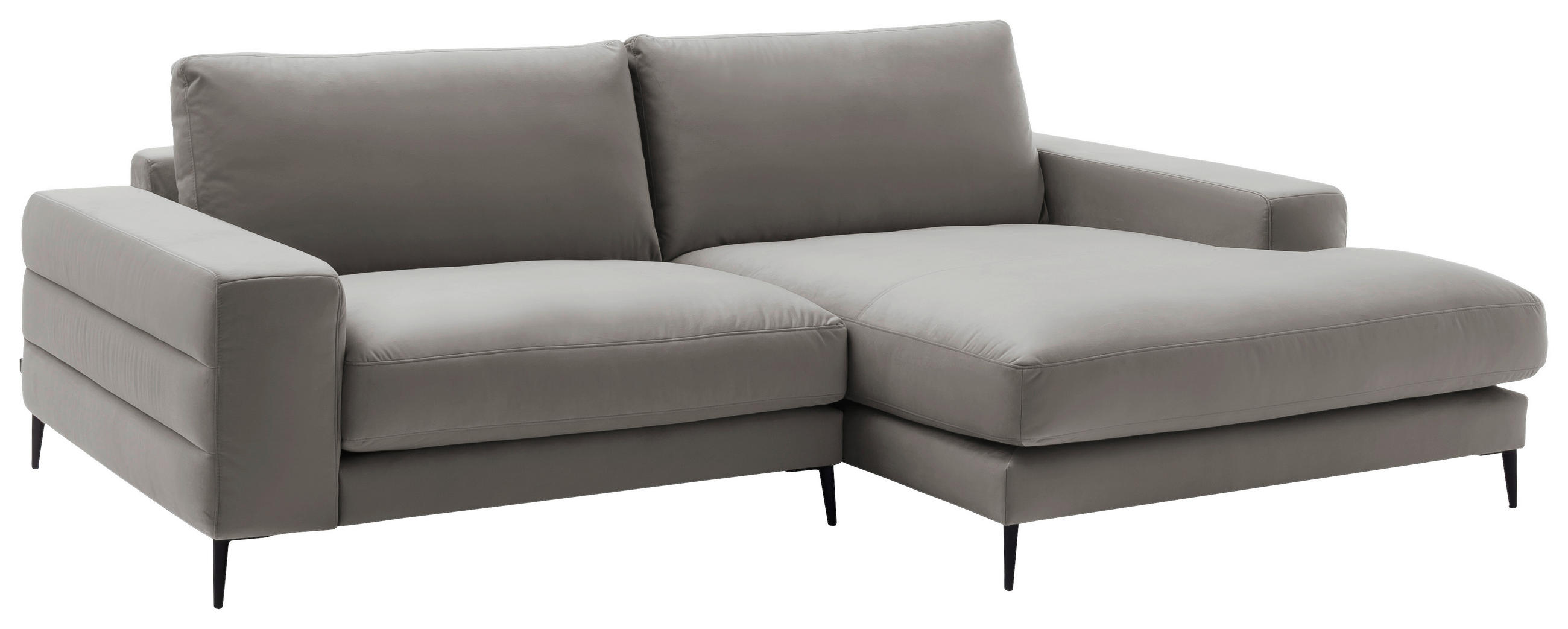ECKSOFA in Velours Greige  - Greige/Schwarz, Design, Textil/Metall (253/177cm) - Dieter Knoll