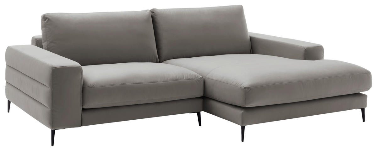 ECKSOFA in Velours Greige  - Greige/Schwarz, Design, Textil/Metall (253/177cm) - Dieter Knoll