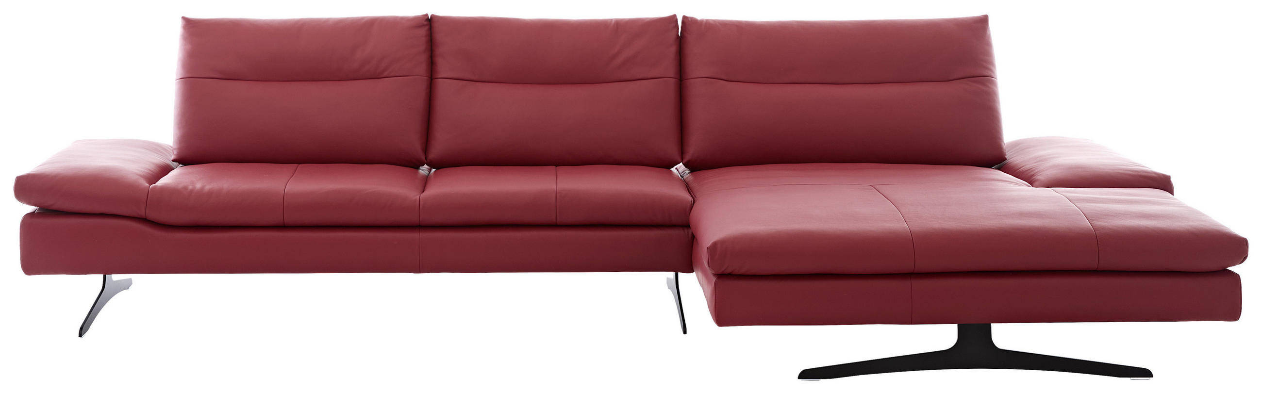 ECKSOFA Rot Echtleder  - Rot/Schwarz, MODERN, Leder/Metall (342/158cm) - Chilliano