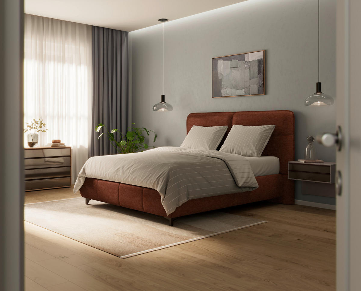 BOXSPRINGBETT 180/200 cm  in Rostfarben  - Rostfarben/Alufarben, KONVENTIONELL, Textil/Metall (180/200cm) - Dieter Knoll