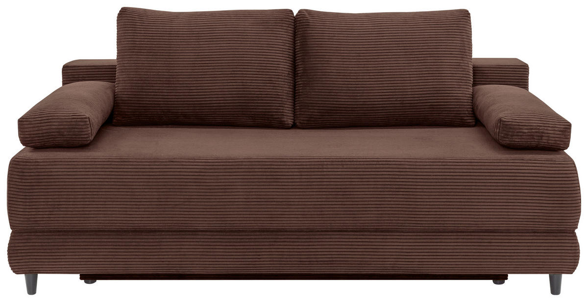 SCHLAFSOFA  mit Liegefunktion, Schlafen auf Sitzhöhe, Rücken echt Cord Braun  - Schwarz/Braun, KONVENTIONELL, Holz/Textil (196/96/103cm) - Carryhome