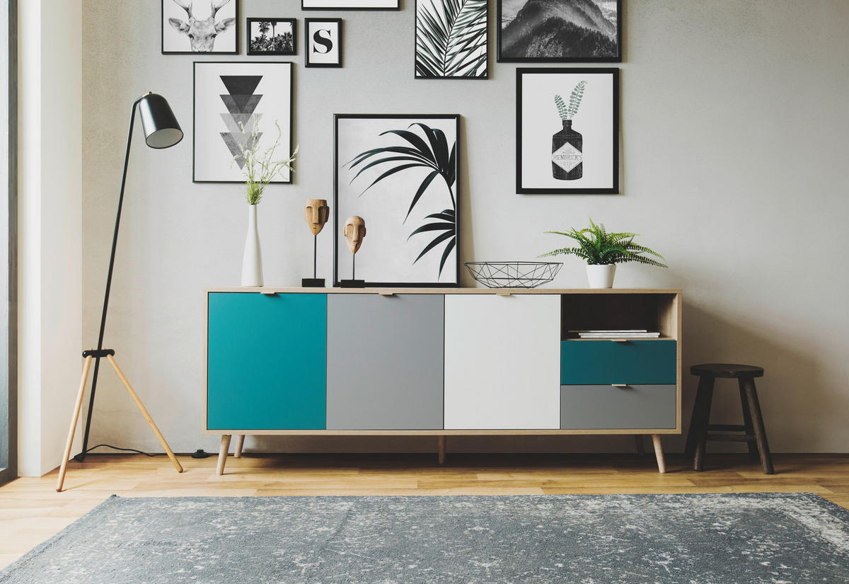 SIDEBOARD  in 180/71/40 cm  - Eichefarben/Petrol, Trend, Holzwerkstoff (180/71/40cm) - MID.YOU