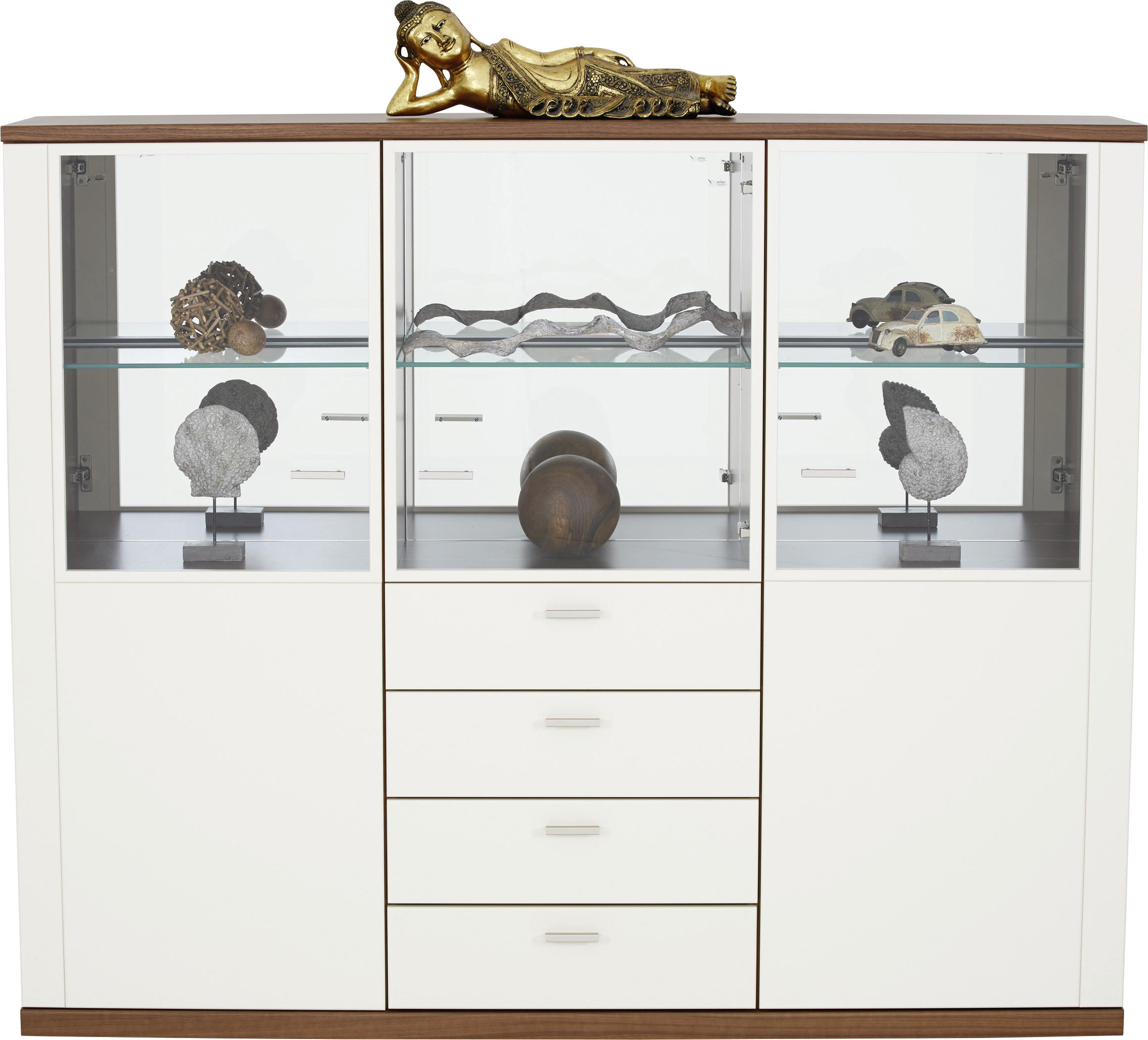 HIGHBOARD  in 180/147,9/39,1 cm  - Edelstahlfarben/Nussbaumfarben, Design, Glas/Holz (180/147,9/39,1cm) - Invivus