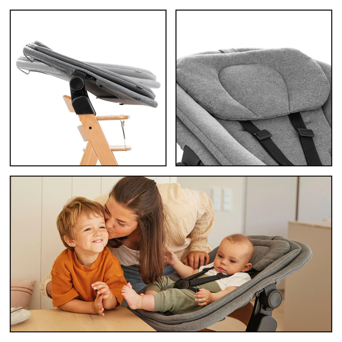 KOMBIHOCHSTUHL Alpha Newborn Set Pro  - Hellbraun/Hellgrau, Basics, Holz/Textil (50/103,5/67cm) - Hauck