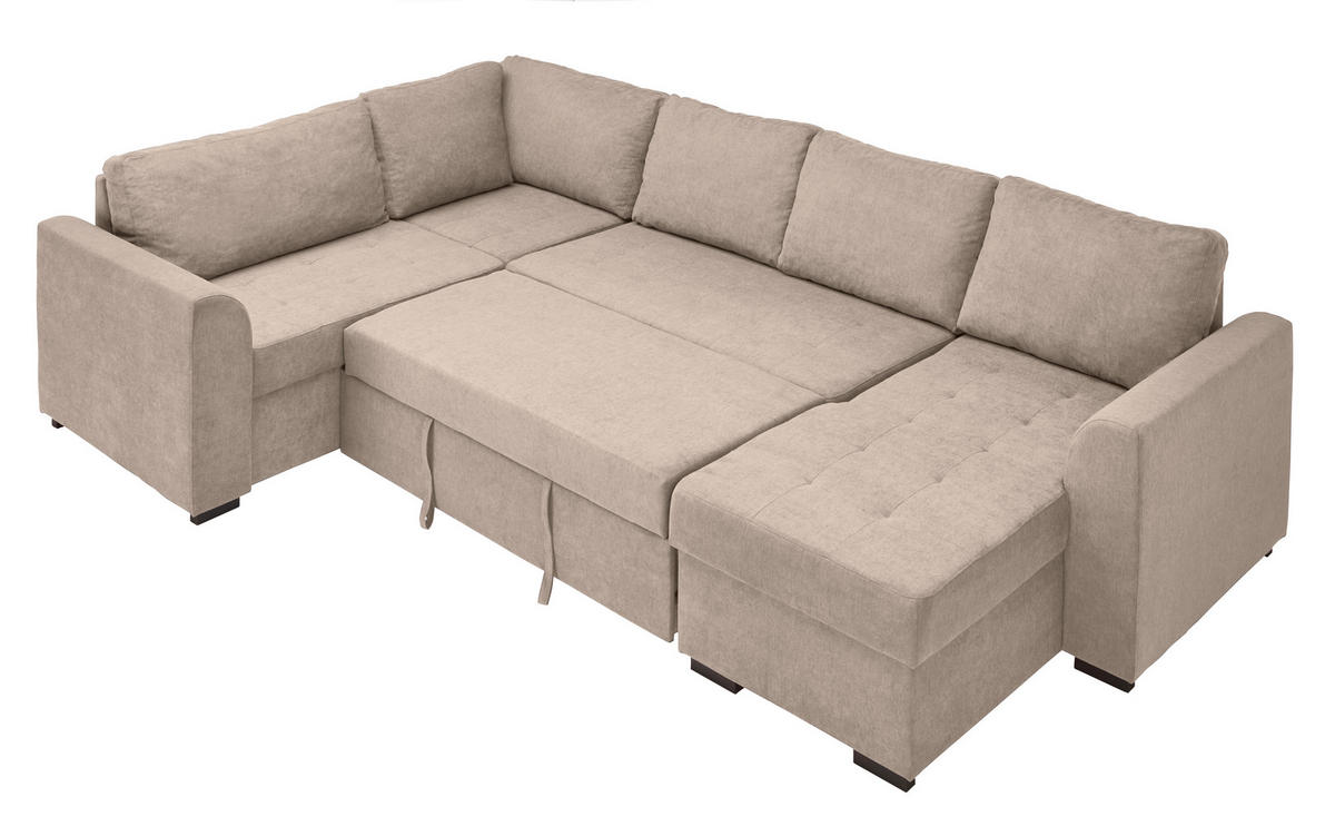 WOHNLANDSCHAFT inkl.Funktionen Beige Webstoff  - Beige/Schwarz, Design, Kunststoff/Textil (205/311/160cm) - Xora
