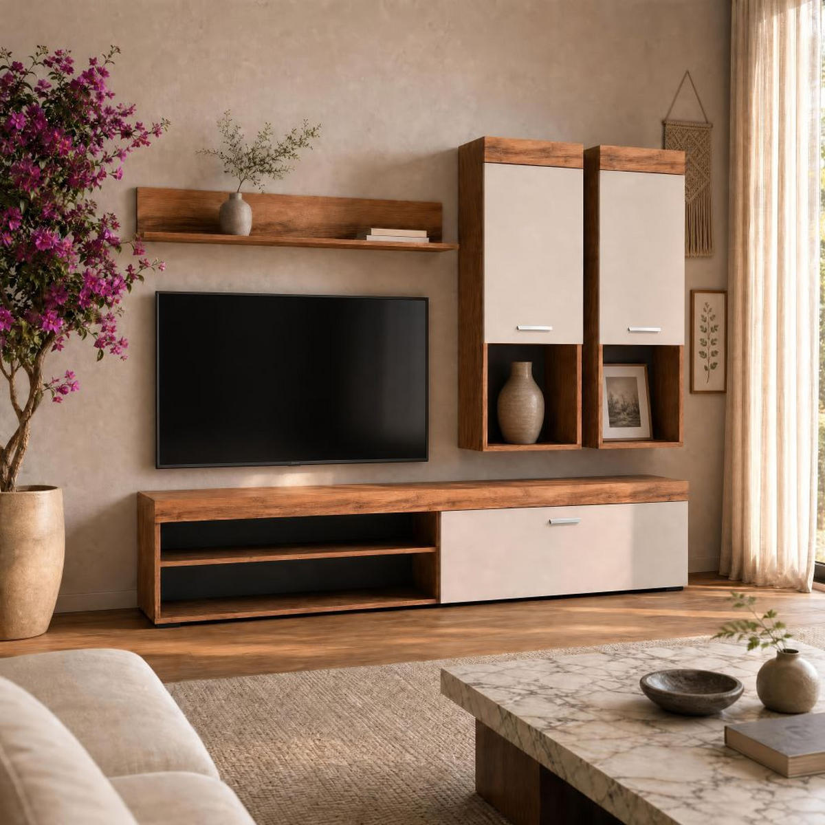 REGAL ZA DNEVNI BORAVAK boje hrasta, bež   - srebrne boje/boje hrasta, Moderno, drvni materijal/plastika (220/155/41,50cm) - Ti'me