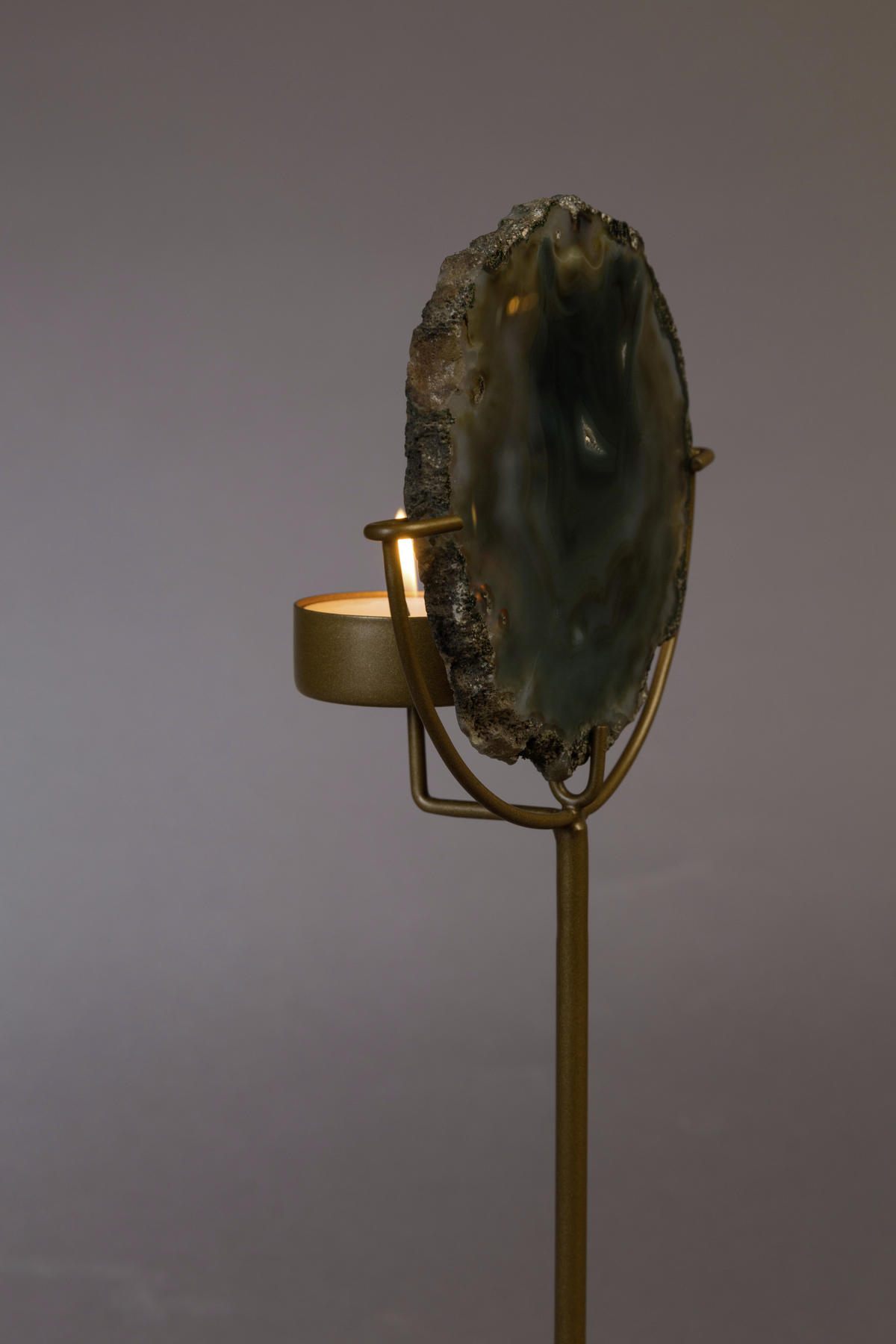 KERZENHALTER - Bronzefarben/Grün, Basics, Stein/Metall (10/10/30cm) - Dutchbone