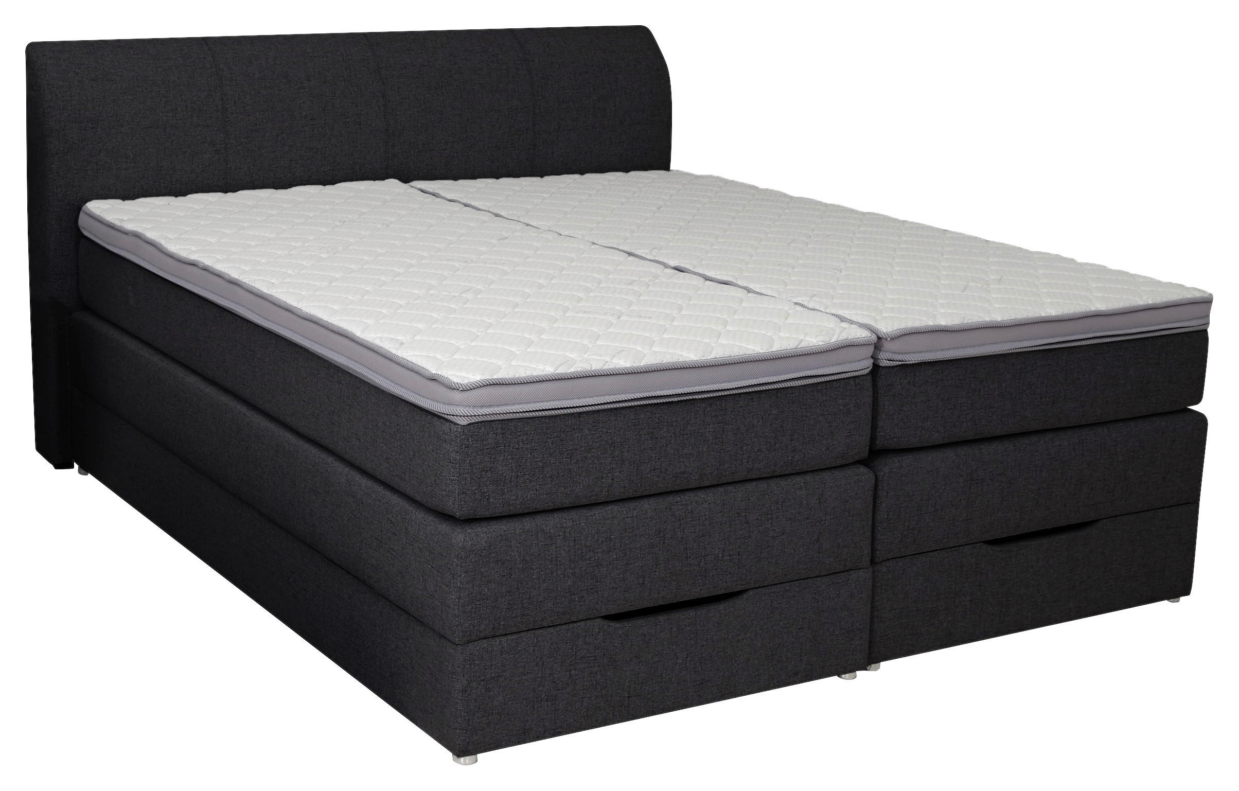 BOXSPRINGBETT 180/200 cm,  in Anthrazit, Matratze, Bettkasten, Topper, H2 + H3 = mittel + fest  - Anthrazit, KONVENTIONELL, Textil (180/200cm) - Carryhome