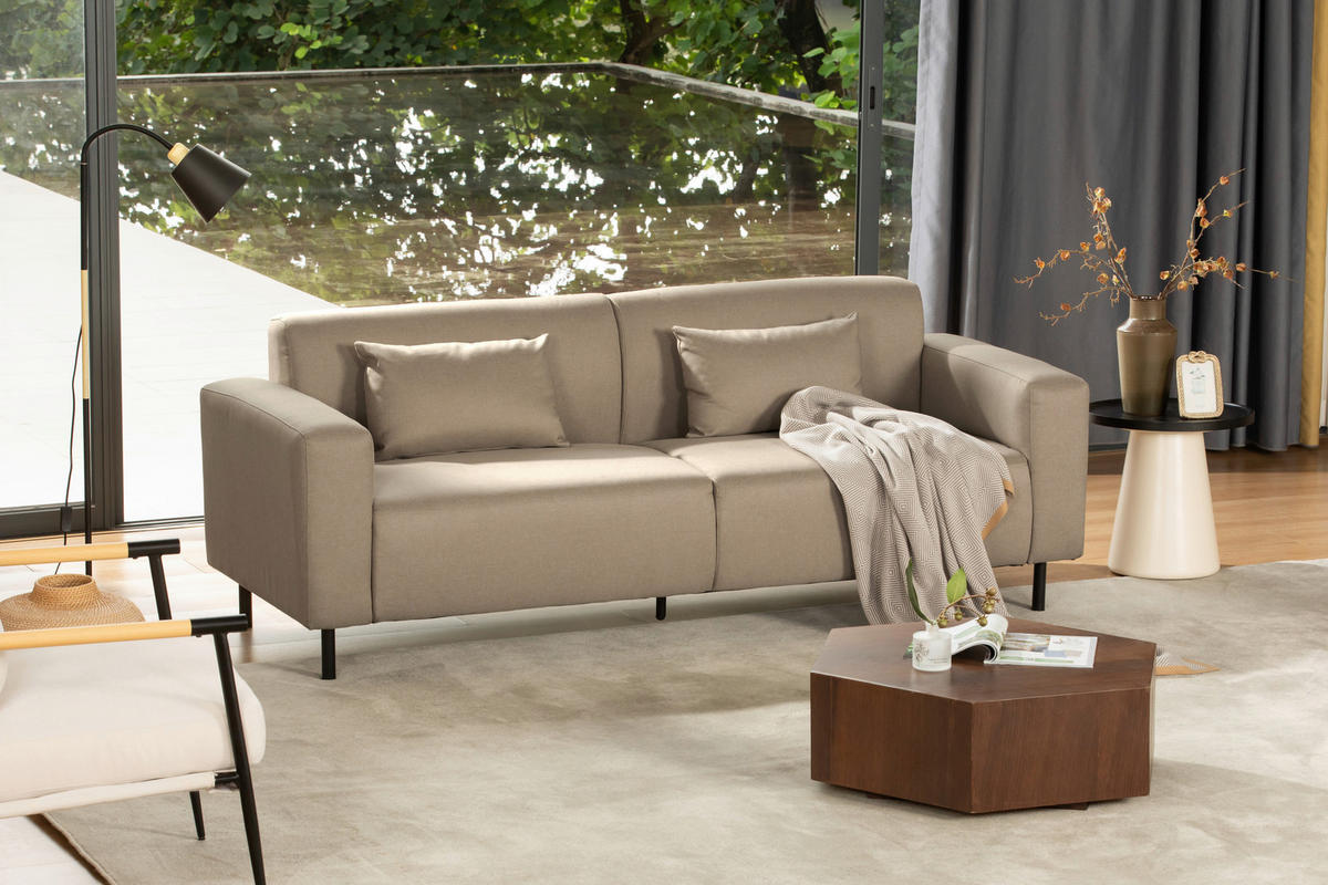 KÉTÜLÉSES KANAPÉ textil bézs  - bézs/fekete, Modern, textil/fém (204/76/79cm) - P & B