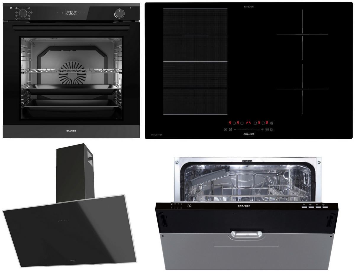ELEKTROGERÄTESET AIP858 Backofen mit Pyrolyse  - Schwarz, Basics, Glas/Metall - Oranier