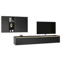 WOHNWAND  in Schwarz  302,3/205,2/48,5 cm  - Goldfarben/Schwarz, Design, Glas/Holzwerkstoff (302,3/205,2/48,5cm) - Celina Home
