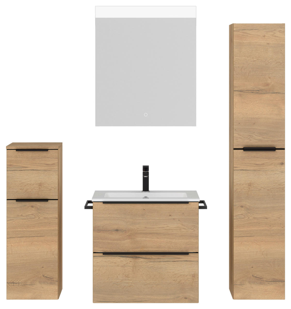 BADEZIMMER 5-teilig  in 121 cm  - Eichefarben/Schwarz, MODERN, Holzwerkstoff/Stein (121cm) - Nobilia