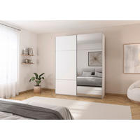 SCHWEBETÜRENSCHRANK  in Weiß  - Beige/Hellgrau, Design, Glas/Holzwerkstoff (162/223/68cm) - Novel