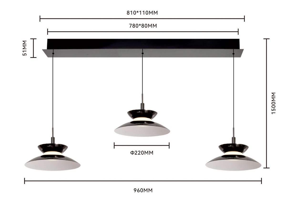 LED-HÄNGELEUCHTE Gubbio 94/150/22 cm  - Schwarzchrom, Design, Metall (94/150/22cm)
