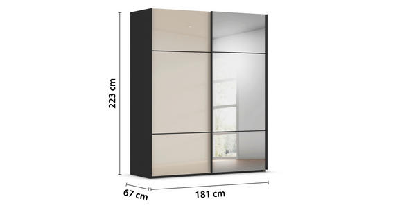 SCHWEBETÜRENSCHRANK 181/223/68 cm 2-türig Schwarz, Champagner - Champagner/Schwarz, KONVENTIONELL, Glas/Holzwerkstoff (181/223/68cm) - Novel