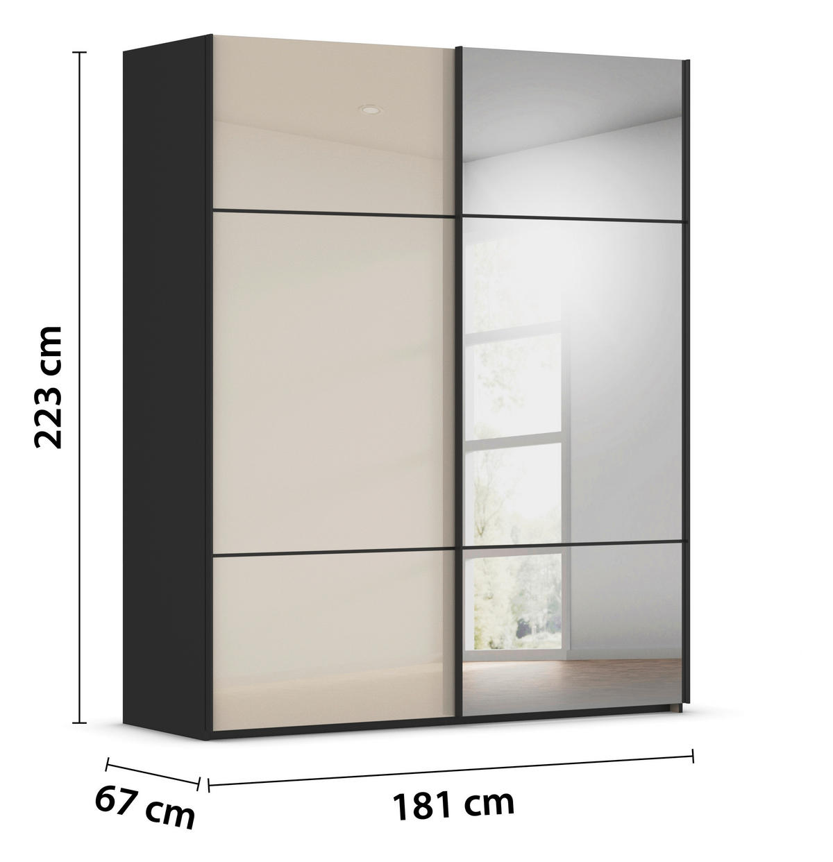 SCHWEBETÜRENSCHRANK  in Schwarz, Champagner  - Champagner/Schwarz, KONVENTIONELL, Glas/Holzwerkstoff (181/223/68cm) - Novel