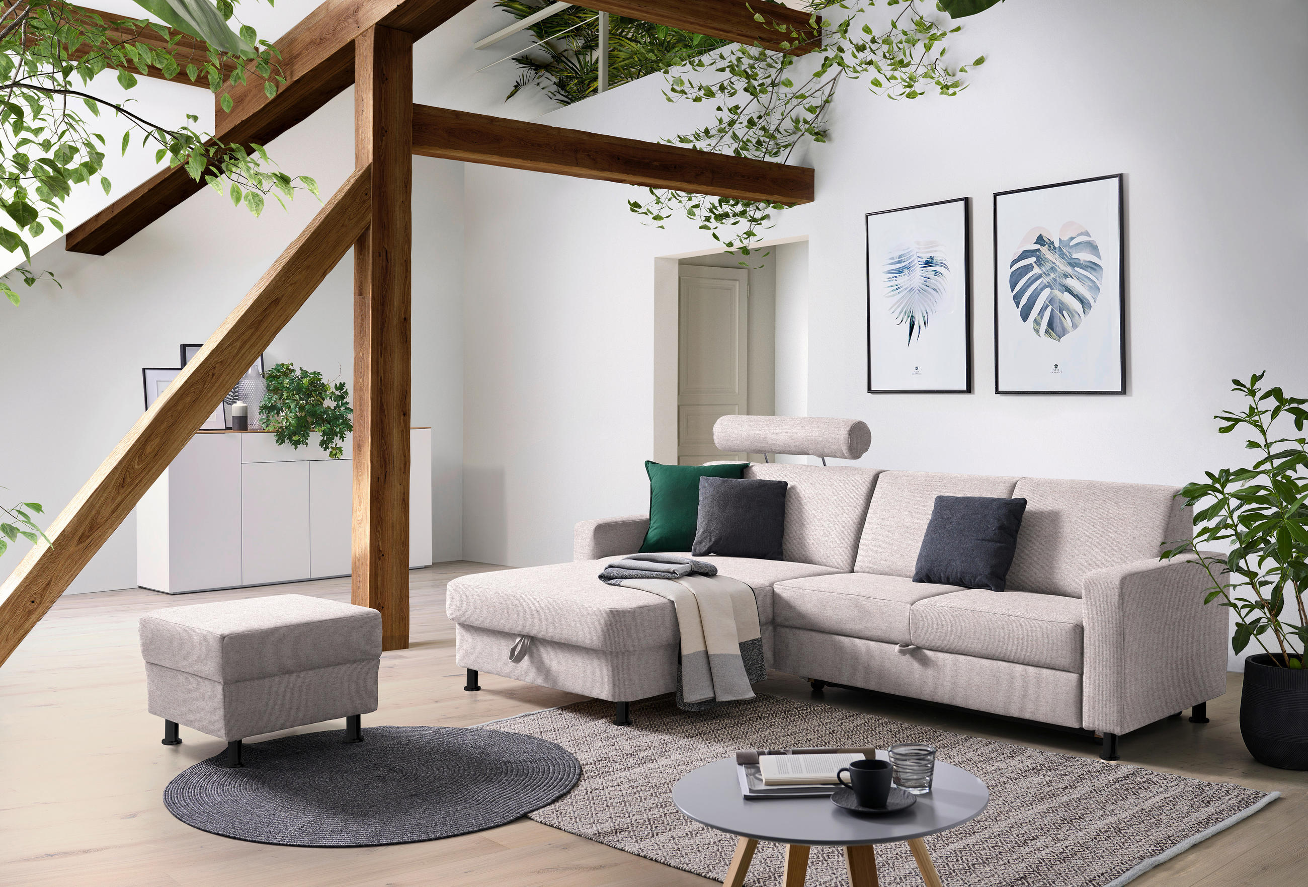 ECKSOFA in Webstoff Hellrosa  165/257 cm  - Hellrosa/Schwarz, Design, Kunststoff/Textil (165/257cm) - Xora