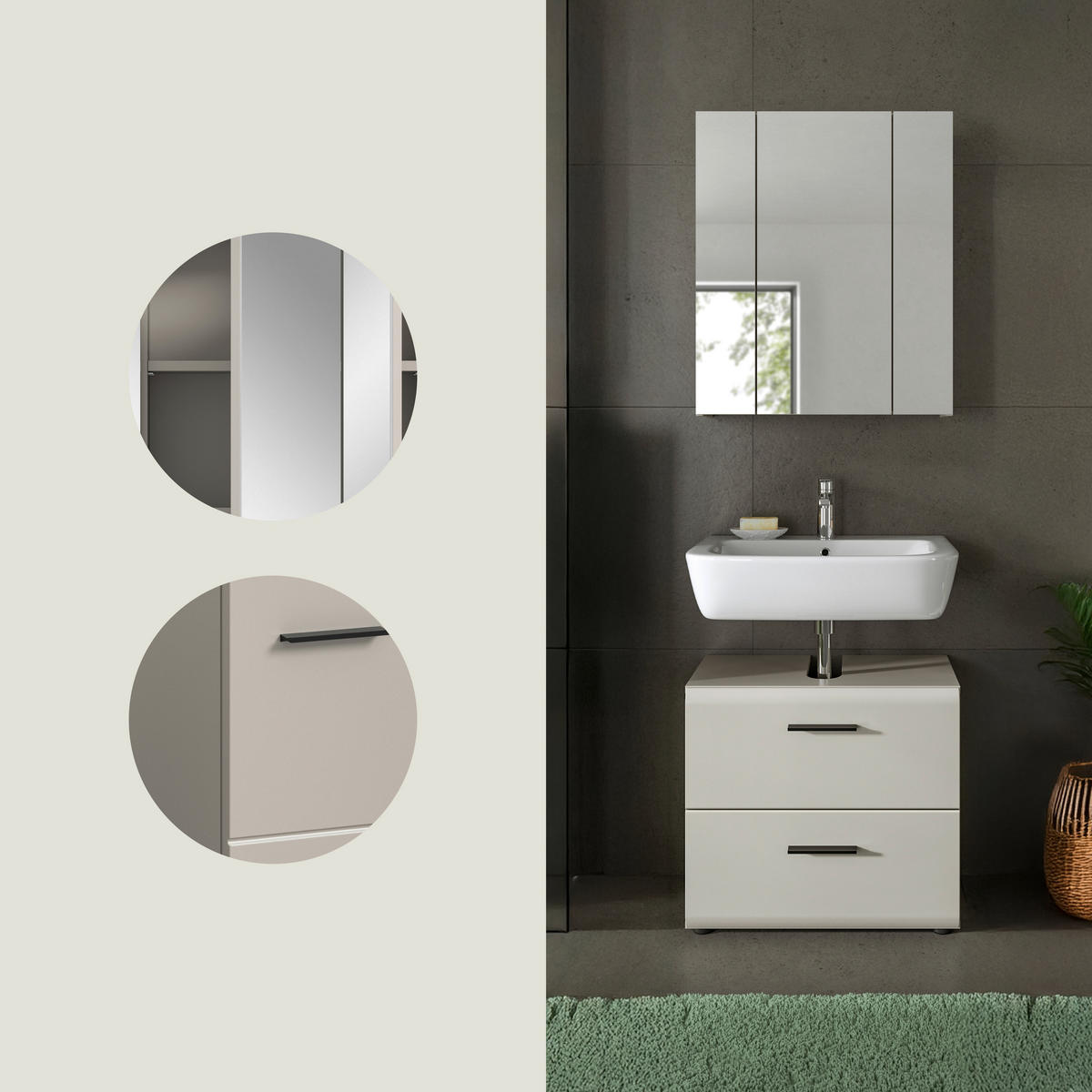 BADEZIMMER 2-teilig  in 60 cm  - Kaschmir/Schwarz, Trend, Glas/Holzwerkstoff (60cm) - MID.YOU
