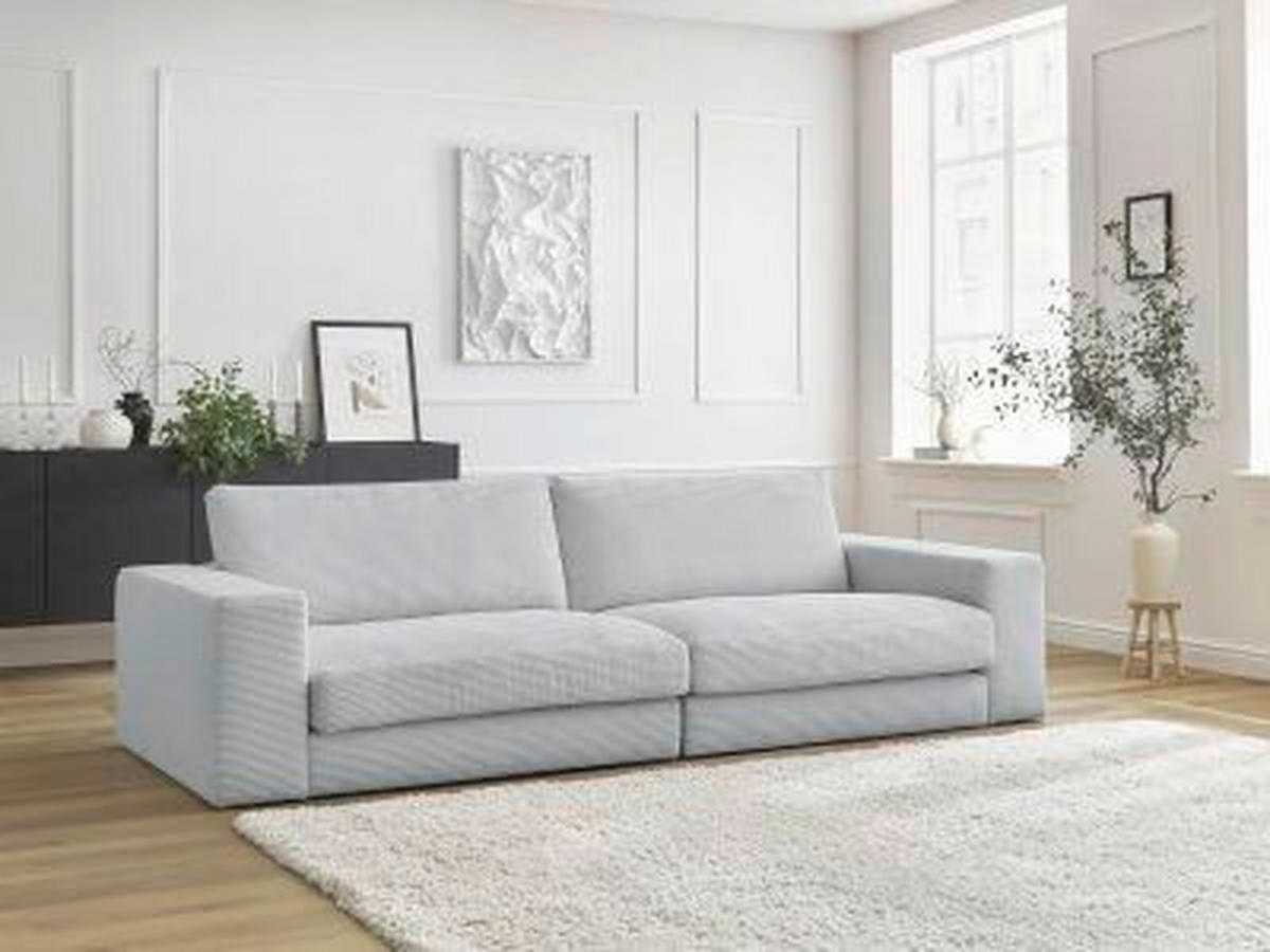 3-SITZER-SOFA LEONARD Cord Hellgrau  - Hellgrau/Schwarz, MODERN, Kunststoff/Textil (234/77/109cm)