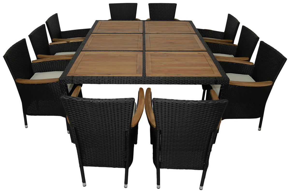 GARTENTISCHGRUPPE Akazie massiv Stahl  - Schwarz/Akaziefarben, KONVENTIONELL, Holz/Kunststoff - Ambia Garden