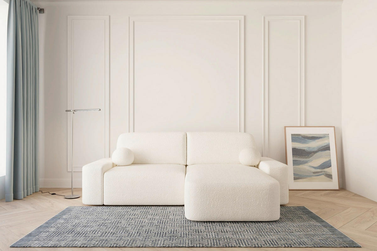 ECKSOFA OVAL Elfenbein Bouclé Rückenkissen, Schlaffunktion, Rücken echt, Stauraum  - Elfenbein/Schwarz, Design, Kunststoff/Textil (268/110cm) - MID.YOU
