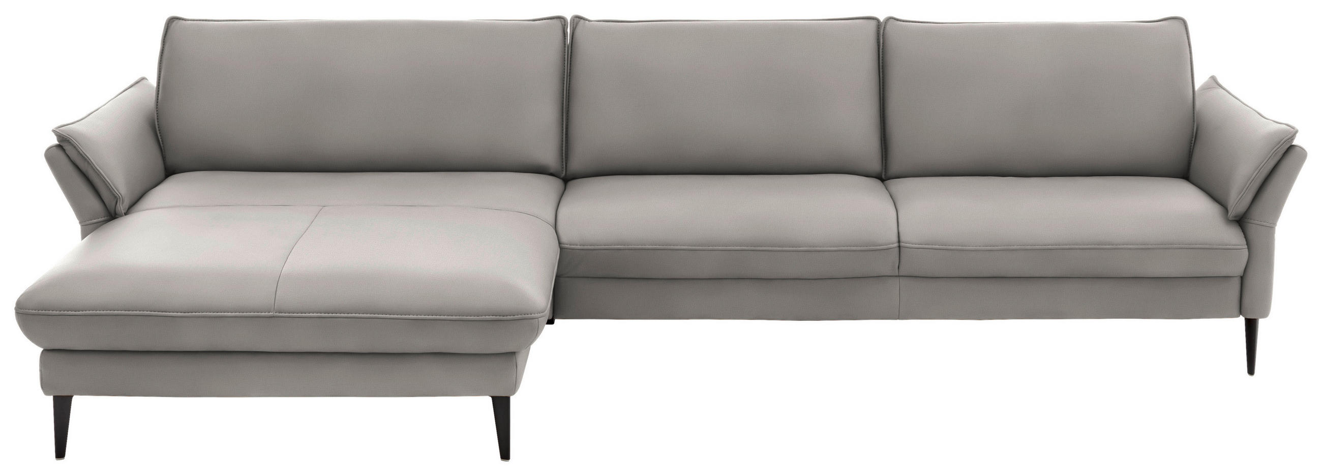 ECKSOFA in Echtleder Hellgrau  - Hellgrau/Schwarz, Design, Leder/Metall (172/334cm) - Hukla