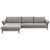 ECKSOFA in Echtleder Hellgrau  - Hellgrau/Schwarz, Design, Leder/Metall (172/334cm) - Valdera
