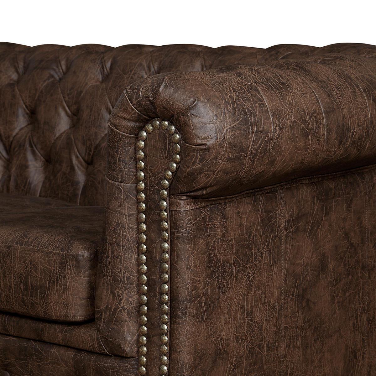 SITZGARNITUR YORK in Lederlook Dunkelbraun  - Dunkelbraun/Braun, Design, Holz/Textil (203/72/86cm) - P & B