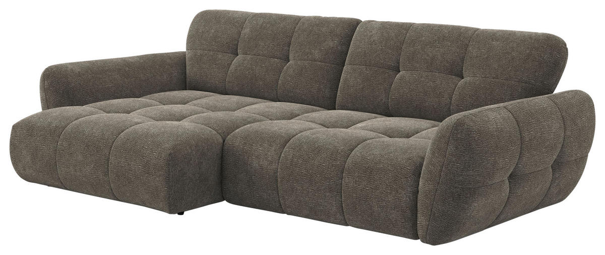 ECKSOFA NIVO Graubraun Chenille Rücken echt  - Graubraun/Schwarz, MODERN, Kunststoff/Textil (175/312cm) - Livetastic