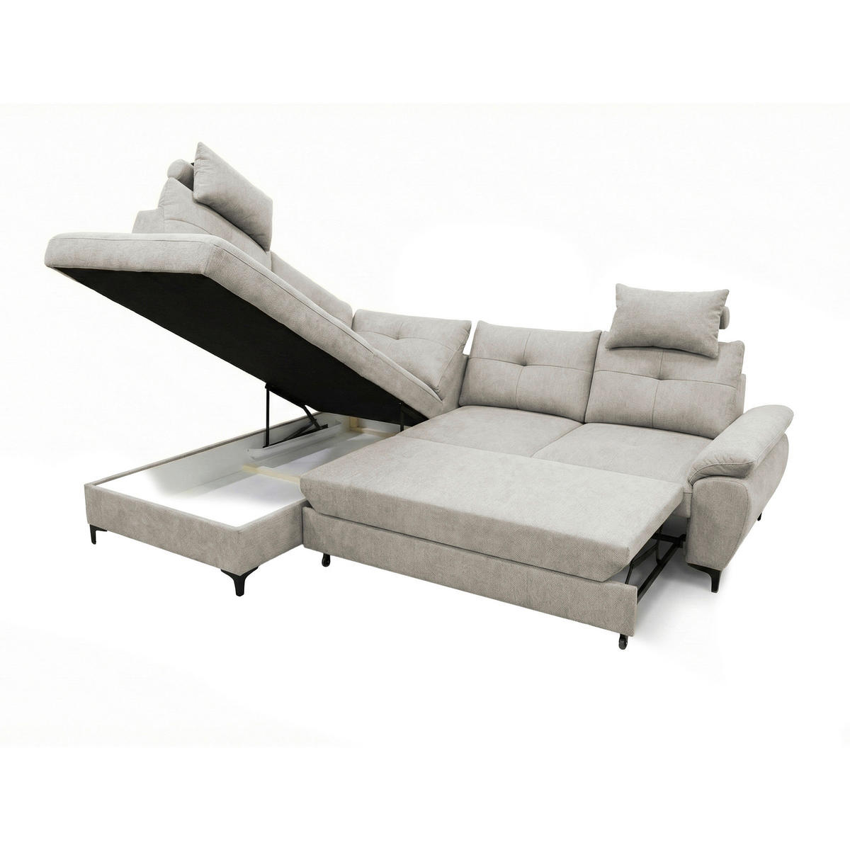 ECKSOFA SOLEI in Chenille Grau  203/265 cm  - Schwarz/Grau, Design, Kunststoff/Textil (203/265cm) - MID.YOU