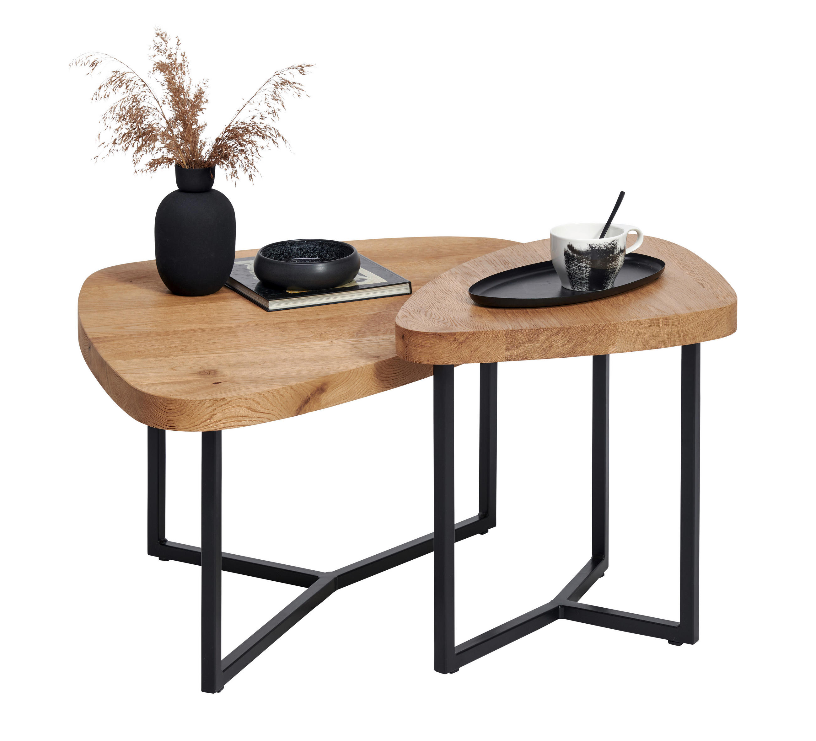 COUCHTISCH in Holz, Metall 100/100/38,5 cm  - Eichefarben/Schwarz, Natur, Holz/Metall (100/100/38,5cm) - Novel