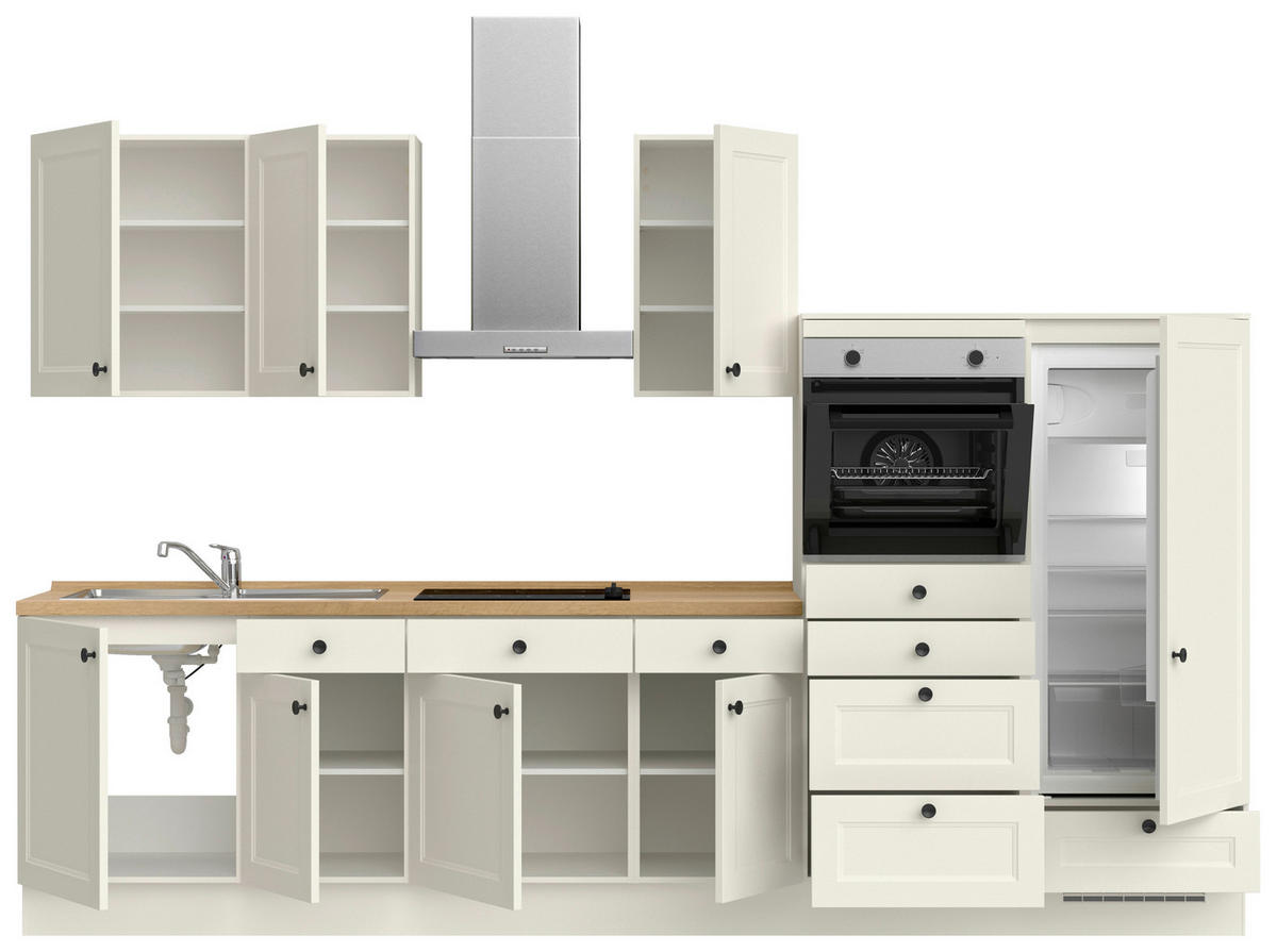 KÜCHENBLOCK Cascada 330 cm  in Weiß, Eichefarben  - Eichefarben/Schwarz, MODERN, Holzwerkstoff/Metall (330cm) - Nobilia