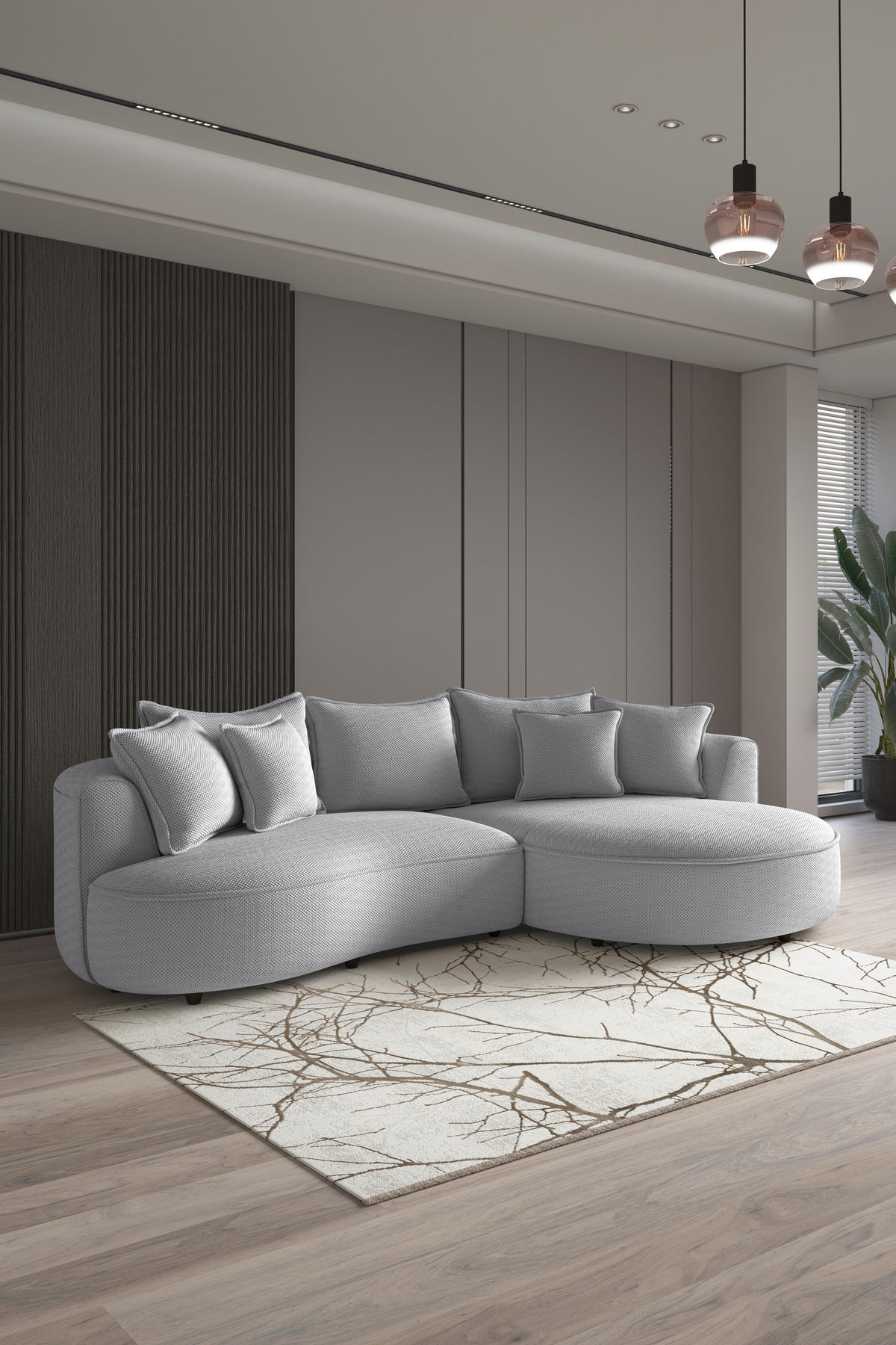ECKSOFA LEVI Hellgrau Velours, Struktur  - Hellgrau/Schwarz, MODERN, Kunststoff/Textil (287/168cm) - Livetastic