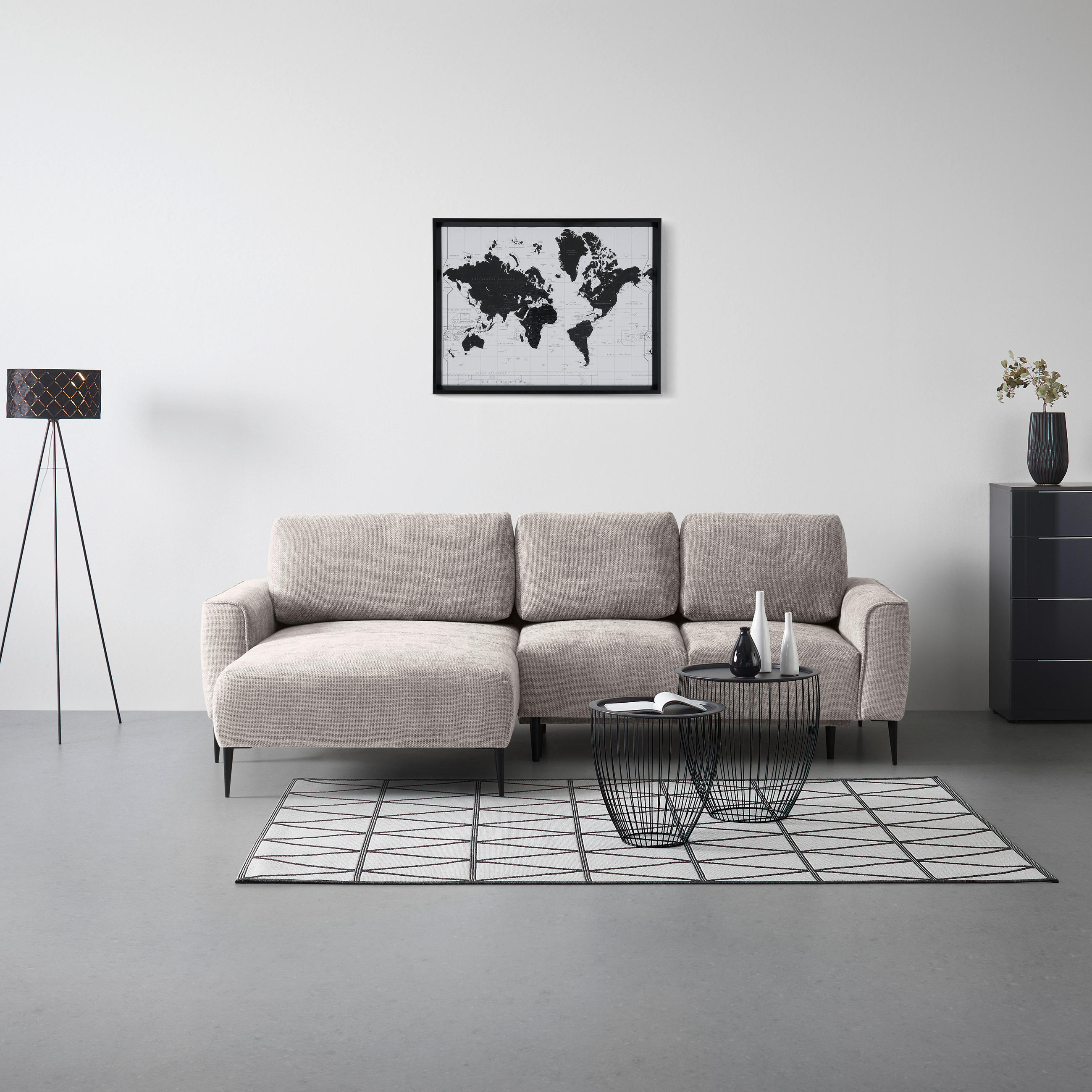 HÖRNSOFFA i vävt tyg taupe  - svart/taupe, Modern, metall/textil (164/255cm) - MID.YOU