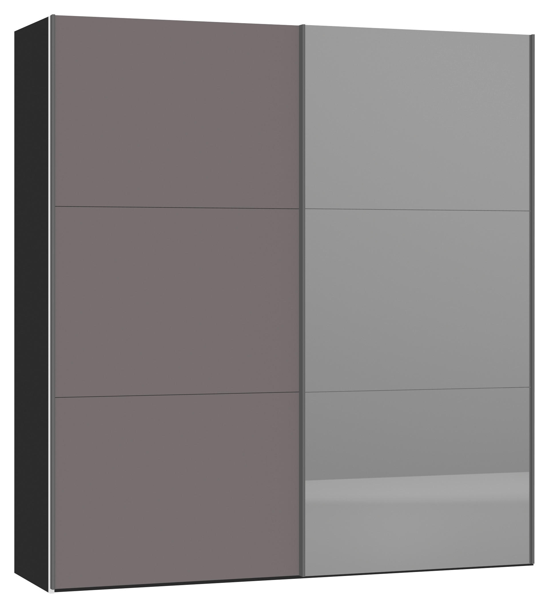 SCHWEBETÜRENSCHRANK 203/220/46 cm 2-türig Schwarz, Dunkelgrau  - Dunkelgrau/Silberfarben, Design, Glas/Holzwerkstoff (203/220/46cm) - Jutzler