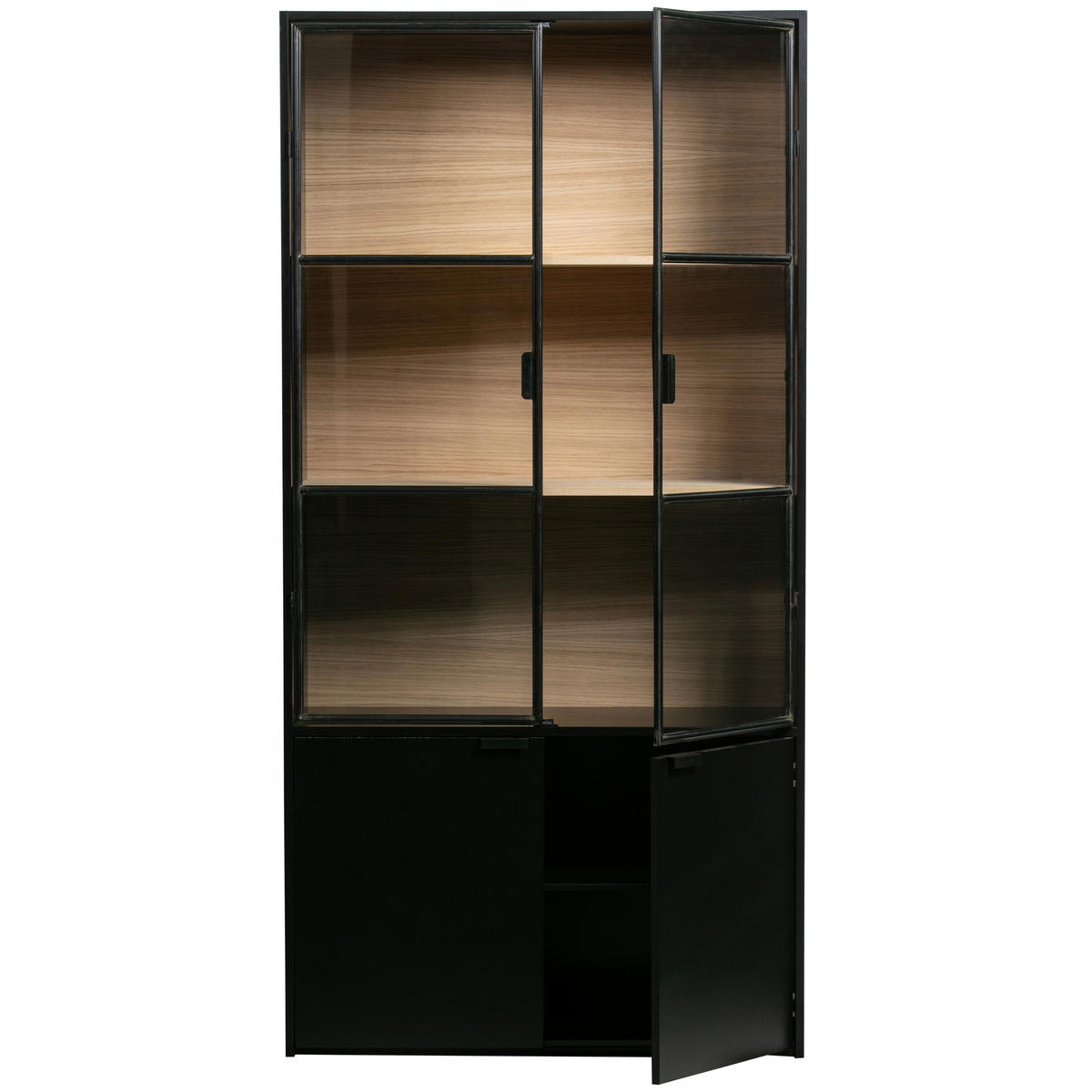 VITRINE in Kiefer Schwarz  - Schwarz, Design, Glas/Holz (100/200/40cm) - Livetastic