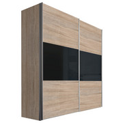 SCHWEBETÜRENSCHRANK in Eichefarben - Eichefarben/Alufarben, Design, Glas/Holzwerkstoff (150 216 68cm) - Hom`in
