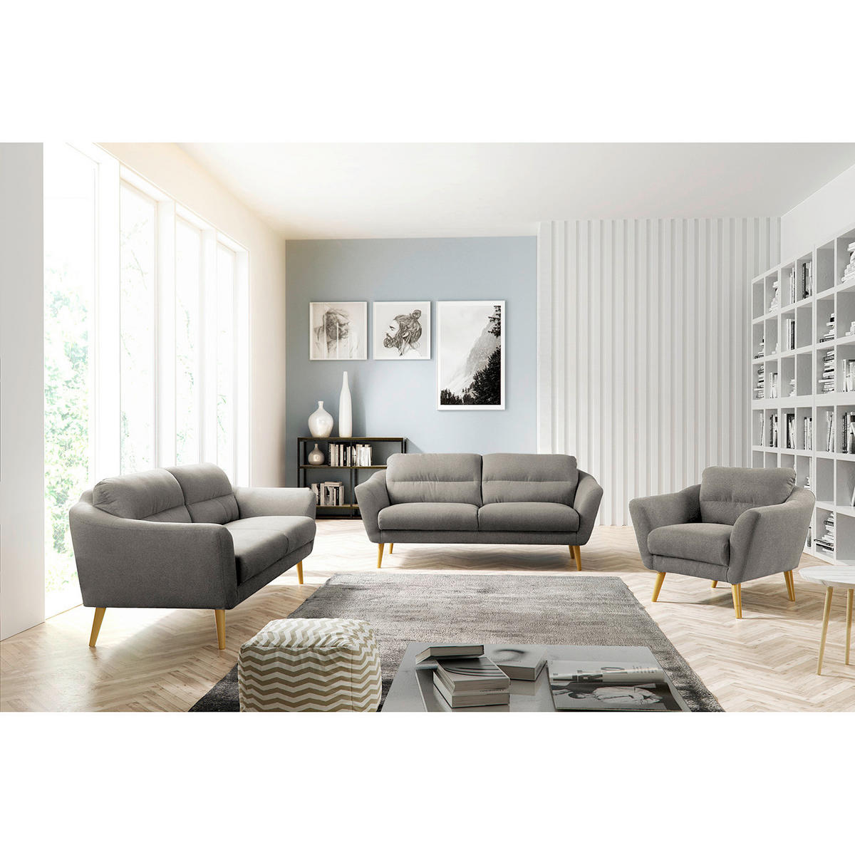 SESSEL in Webstoff Grau  - Buchefarben/Grau, Design, Holz/Textil (92/87/88cm) - Livetastic