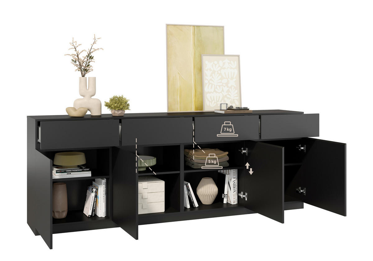 SIDEBOARD Bern 224,8/82,4/40 cm 4 Schublade(n)  - Schwarz, Design, Holzwerkstoff (224,8/82,4/40cm) - MID.YOU