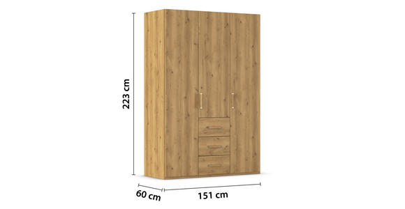 DREHTÜRENSCHRANK in Eichefarben - Eichefarben/Silberfarben, Design, Holzwerkstoff/Kunststoff (151/223/60cm) - Novel