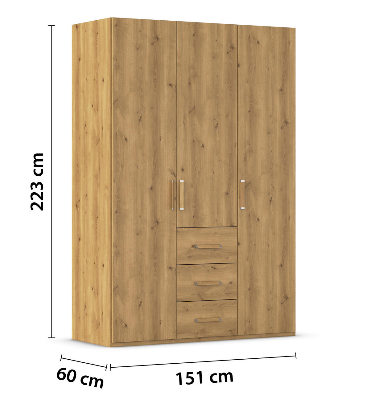 DREHTÜRENSCHRANK  in Eichefarben  - Eichefarben/Silberfarben, Design, Holzwerkstoff/Kunststoff (151/223/60cm) - Novel