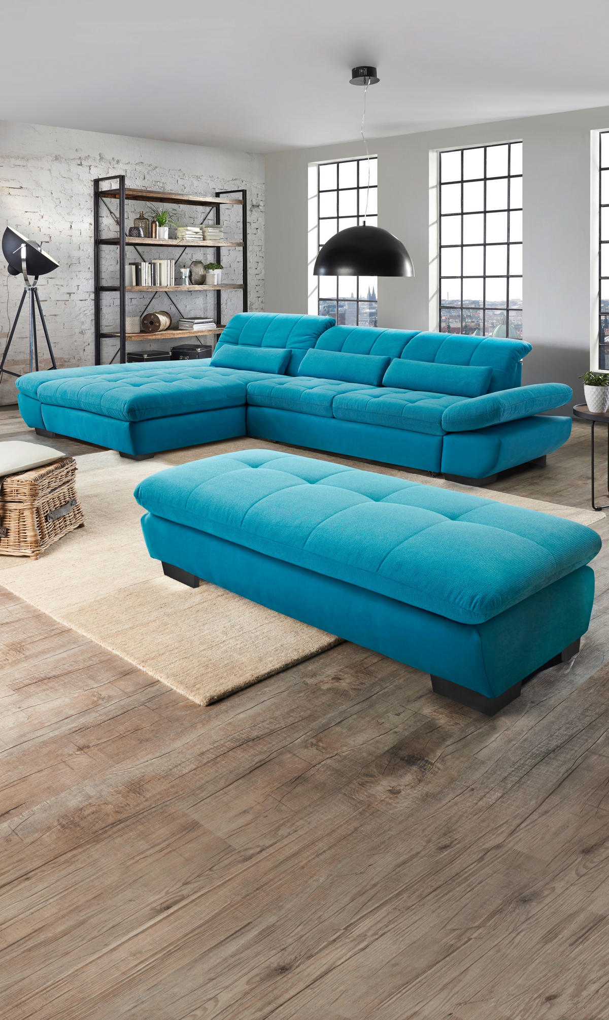 ECKSOFA Türkis Mikrofaser  - Türkis/Schwarz, Design, Textil/Metall (204/341cm) - Xora