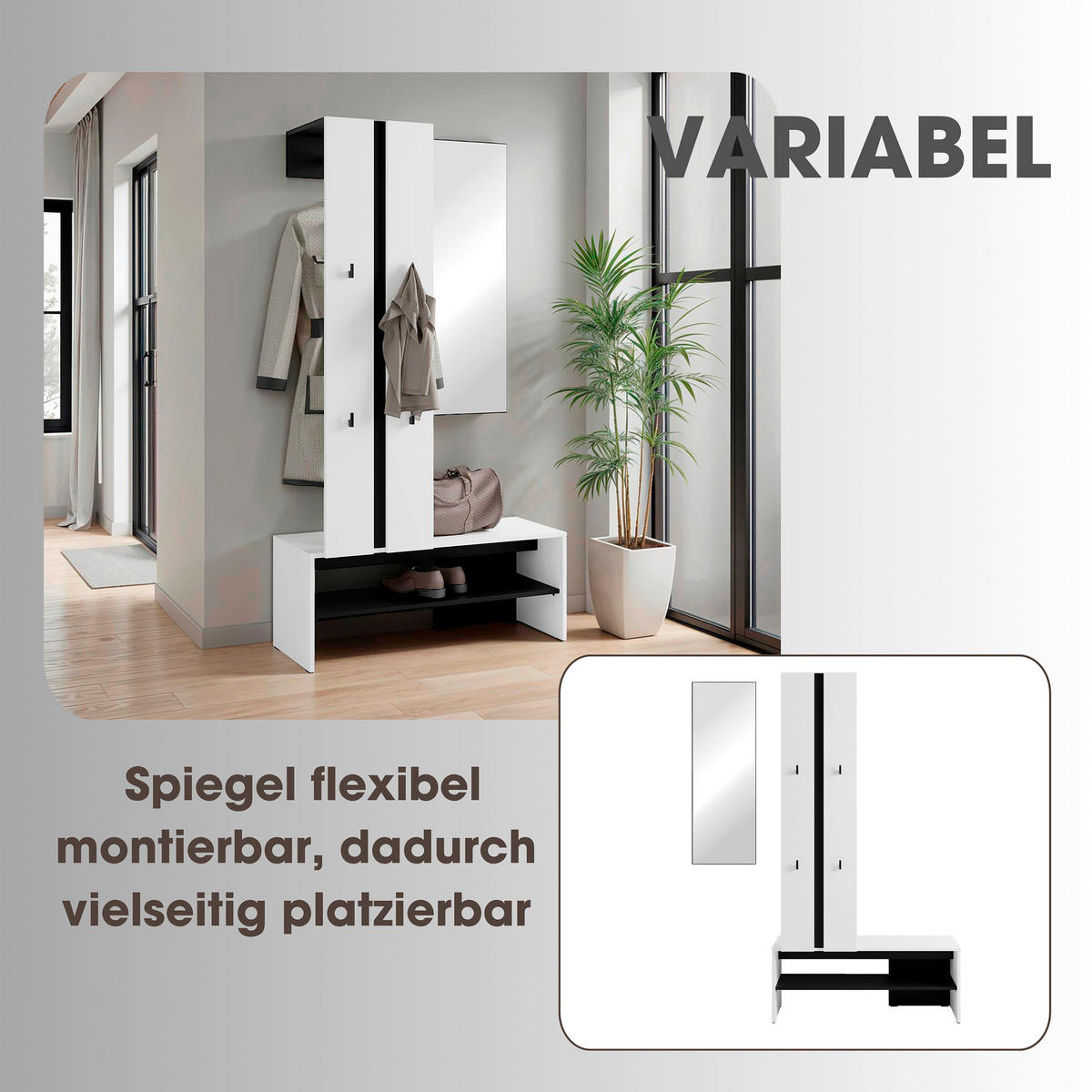 GARDEROBE  in 100/186/40 cm  - Schwarz/Weiß, Design, Holzwerkstoff (100/186/40cm) - MID.YOU