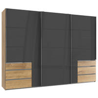 SCHWEBETÜRENSCHRANK  in Grau, Eichefarben  - Chromfarben/Eichefarben, MODERN, Holzwerkstoff (300/216/65cm) - MID.YOU