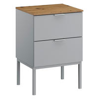 NACHTKÄSTCHEN in Grau, Eichefarben  - Eichefarben/Alufarben, Trend, Holzwerkstoff/Metall (40/68/42cm) - Stylife
