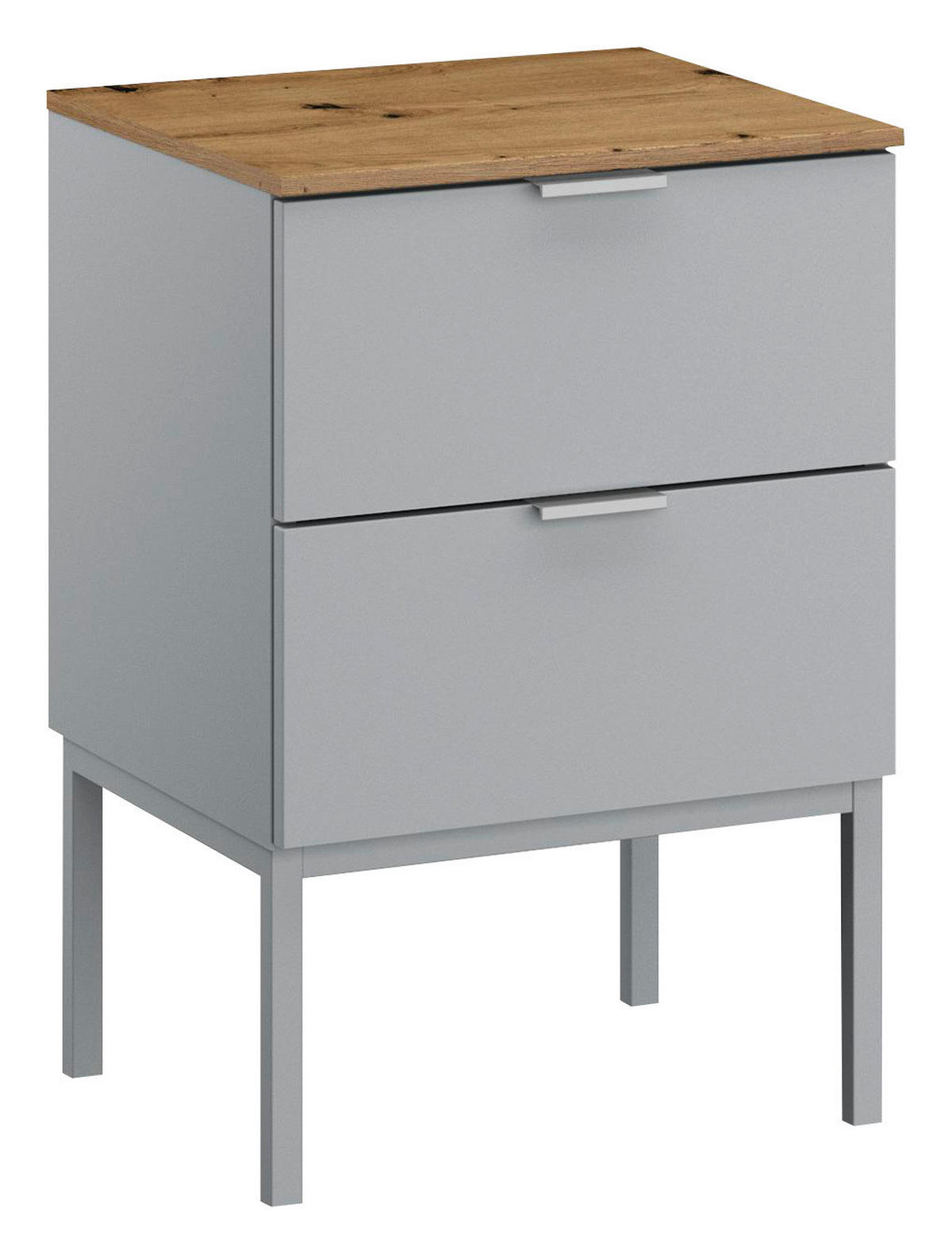 NACHTKÄSTCHEN in Grau, Eichefarben  - Eichefarben/Alufarben, Trend, Holzwerkstoff/Metall (40/68/42cm) - Stylife