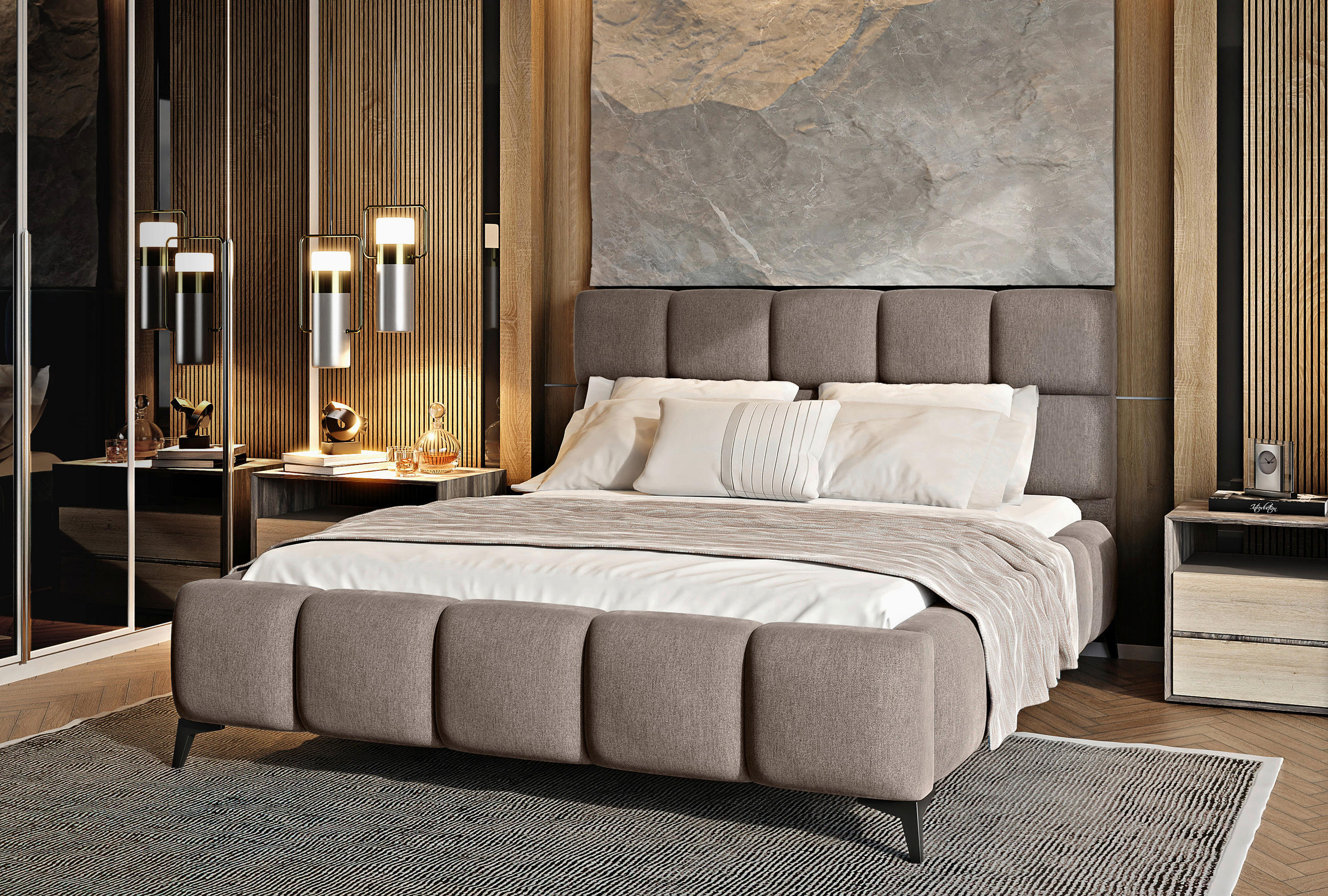 POLSTERBETT Cloudy Lattenrost, Bettkasten 160/200 cm  in Beige  - Beige/Schwarz, MODERN, Holz/Textil (160/200cm) - MID.YOU