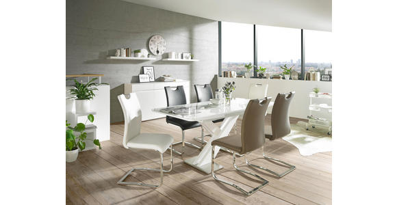 ESSTISCH in Glas, Holzwerkstoff, Metall 140(175)/85/76 cm - Weiß, Design, Glas/Holzwerkstoff (140(175)/85/76cm) - Hom`in