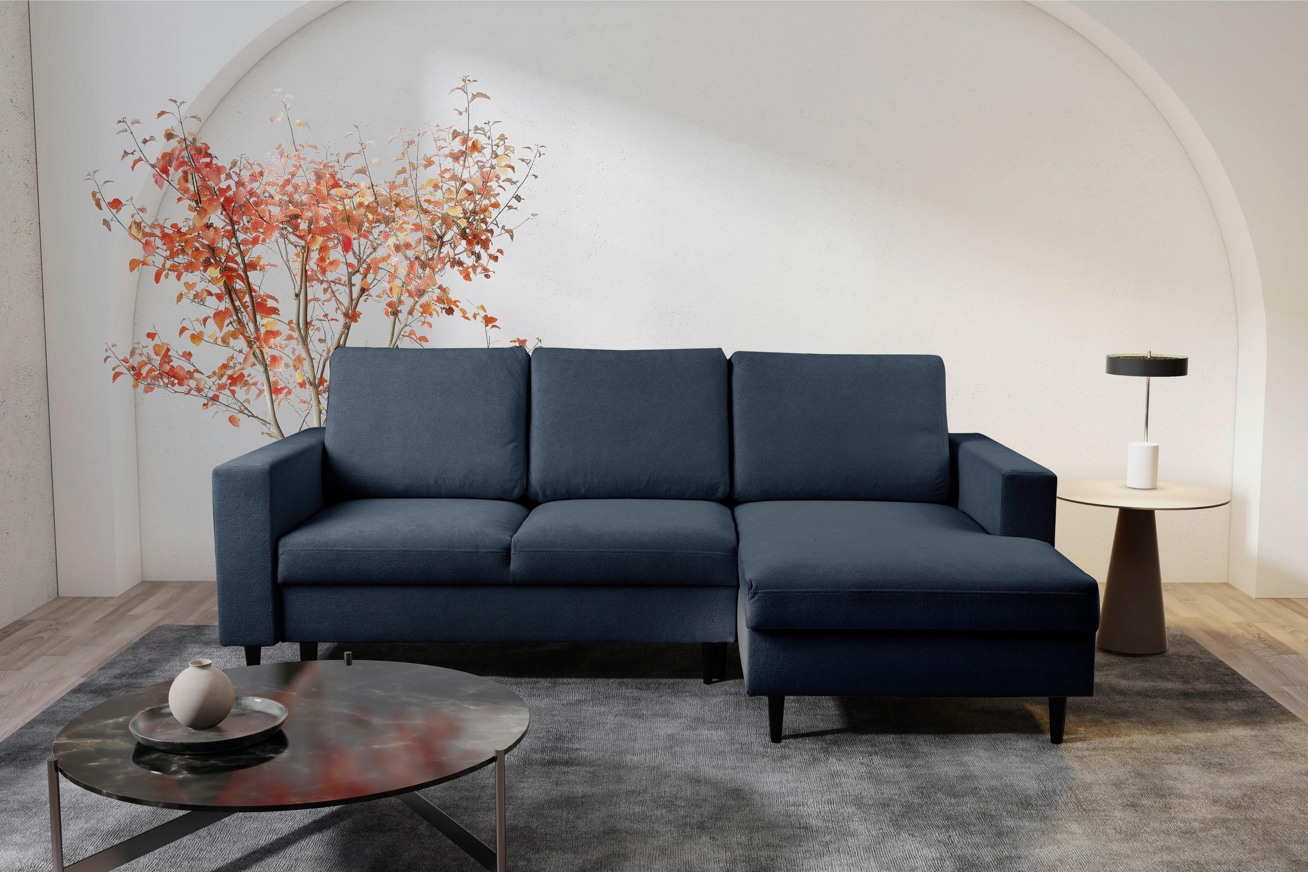 ECKSOFA in Struktur Anthrazit  - Anthrazit/Schwarz, Modern, Holz/Kunststoff (230/145cm) - MID.YOU