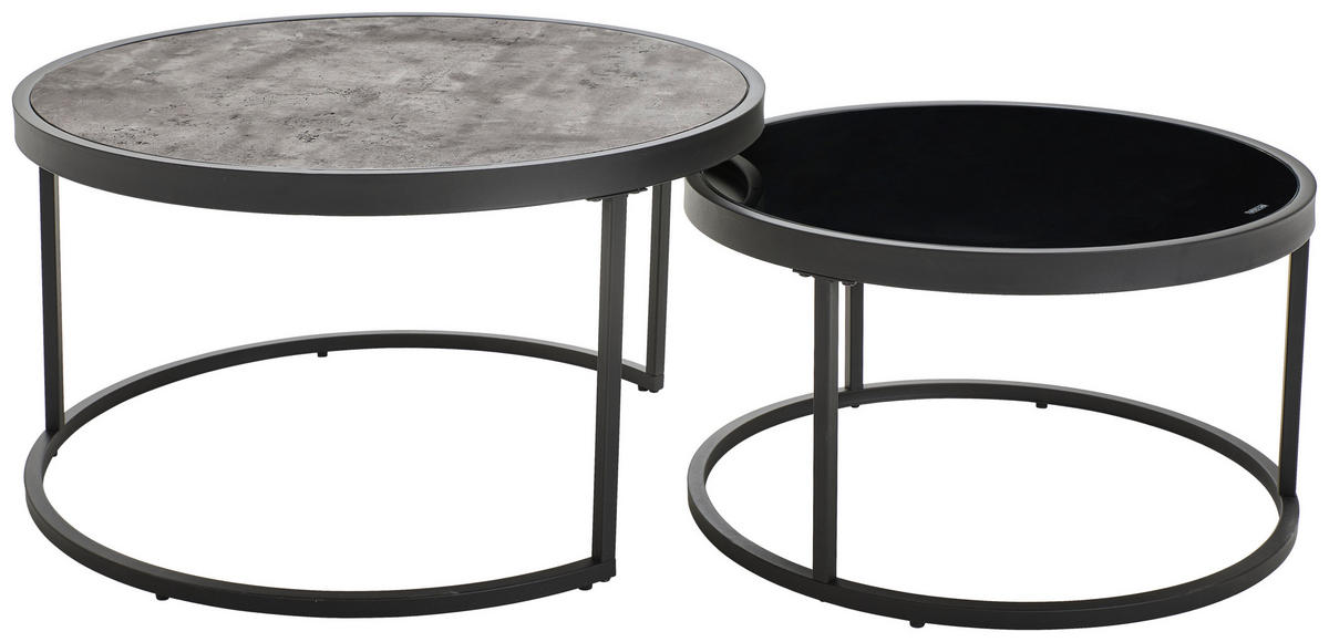 COUCHTISCHSET ESG 65-80/65-80/38-40 cm rund Grau, Schwarz  - Schwarz/Grau, Design, Glas/Holzwerkstoff (65-80/65-80/38-40cm) - MID.YOU